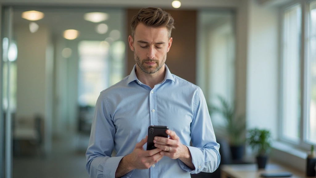 Persoon die op zijn telefoon naar LinkedIn kijkt, regelmatig controleren van updates en netwerkactiviteit